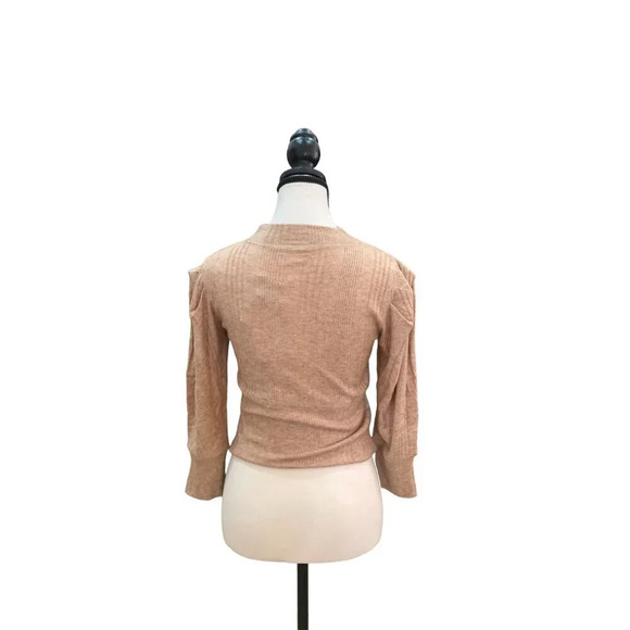 Band of Gypsies Ribbed Knit Puff Sleeve Cropped Sweater Beige XS - Picture 4 of 9